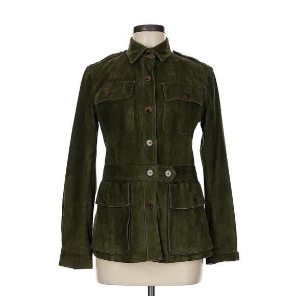Ralph Lauren Black Label Suede Jacket Women’s 6 Green Leather Utility Belted - Picture 1 of 5